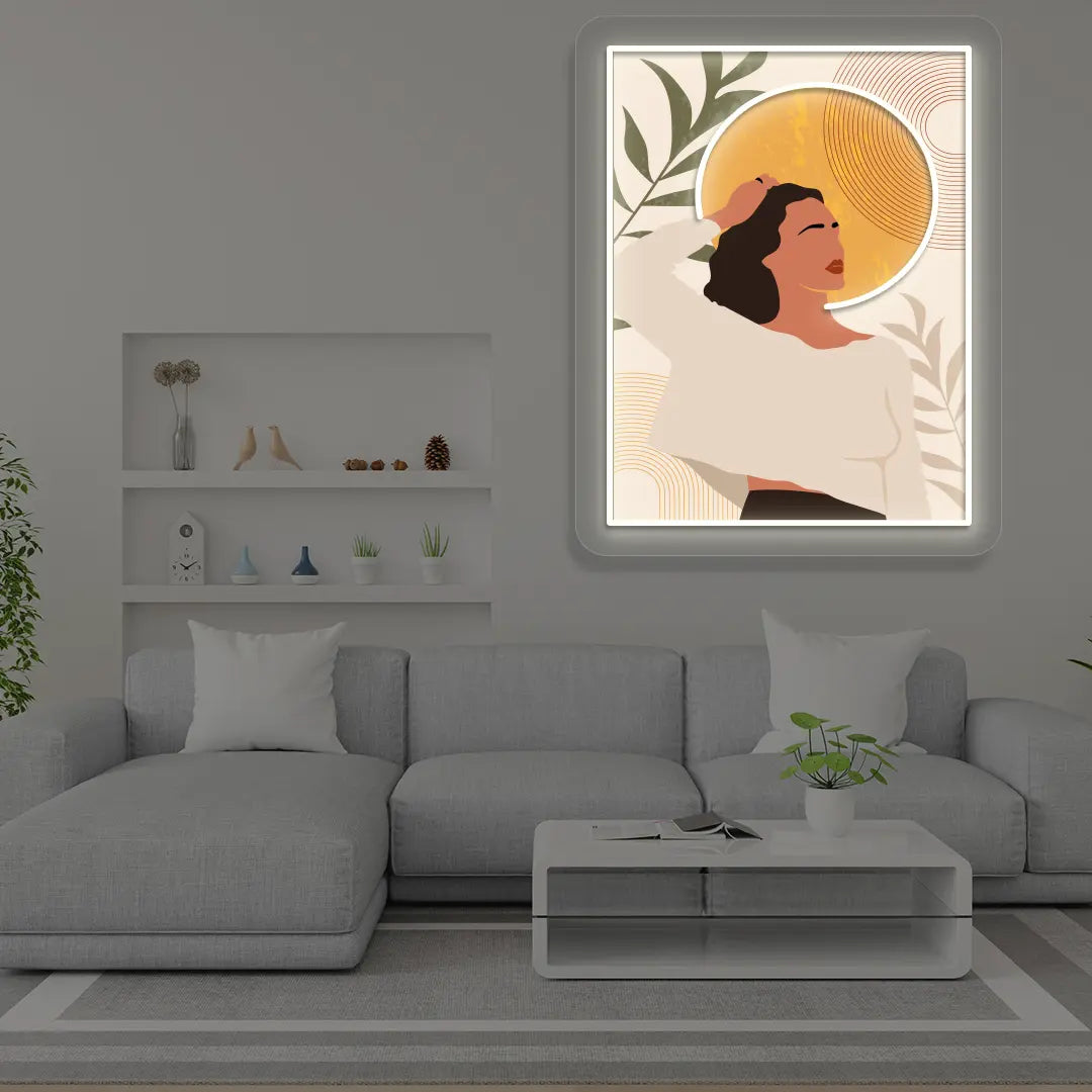 Sun-Kissed Portrait Abstract Neon Artwork Sign in White Color