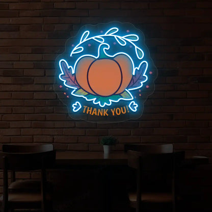 Pumpkin thank you neon sign in ice blue