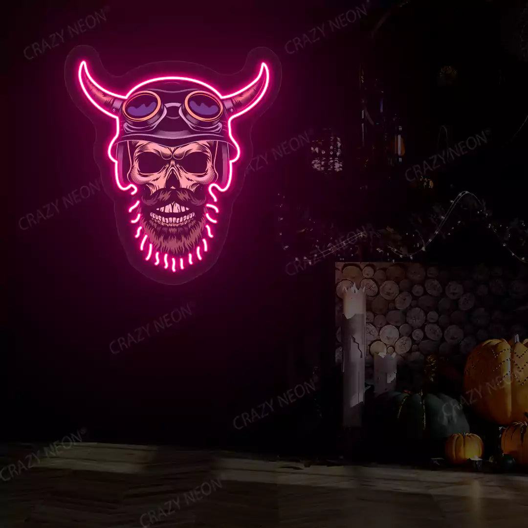 Biker Skull Neon Sign | Pink