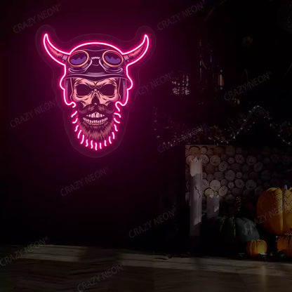 Biker Skull Neon Sign | Pink