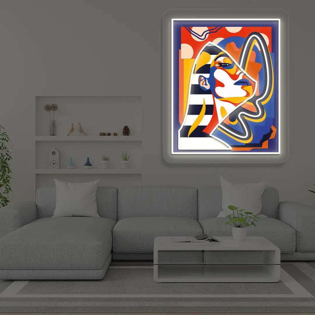 Pharaonic Abstract Neon Artwork Sign in White color