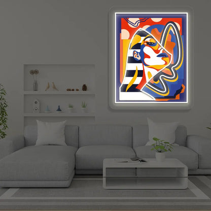 Pharaonic Abstract Neon Artwork Sign in White color