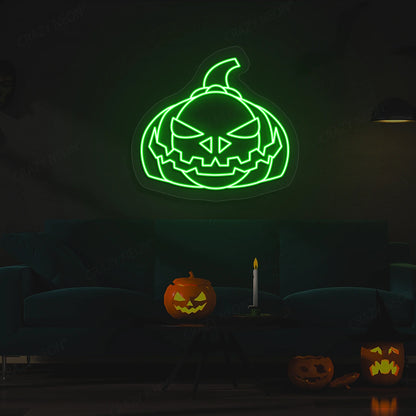 Evil Pumpkin Face Neon Sign | Green