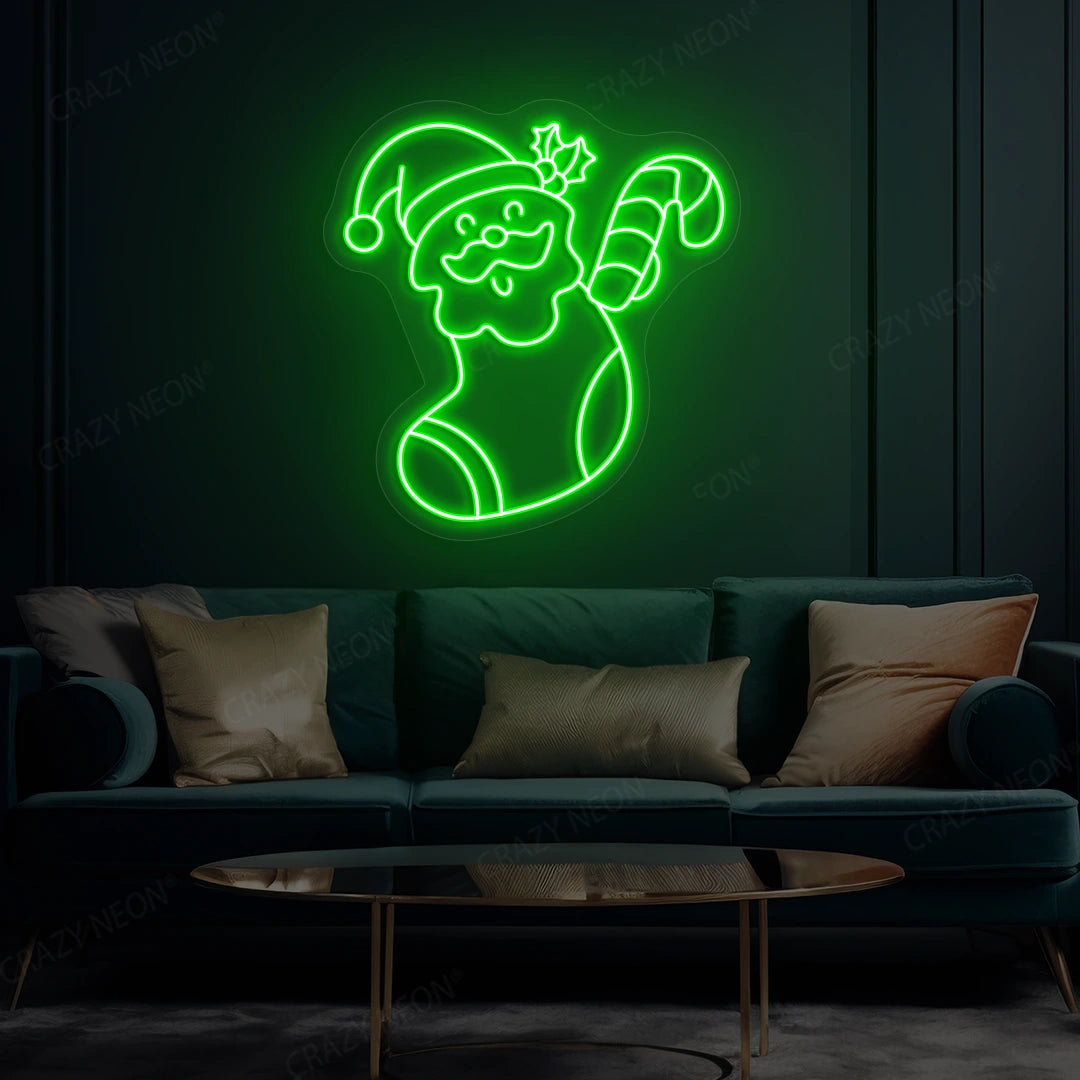 Santa Surprise Stocking Neon Sign | green