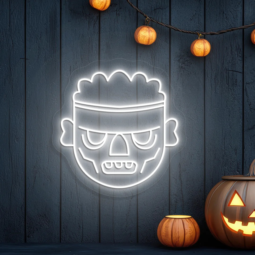 Frankenstein Head Neon Sign | White