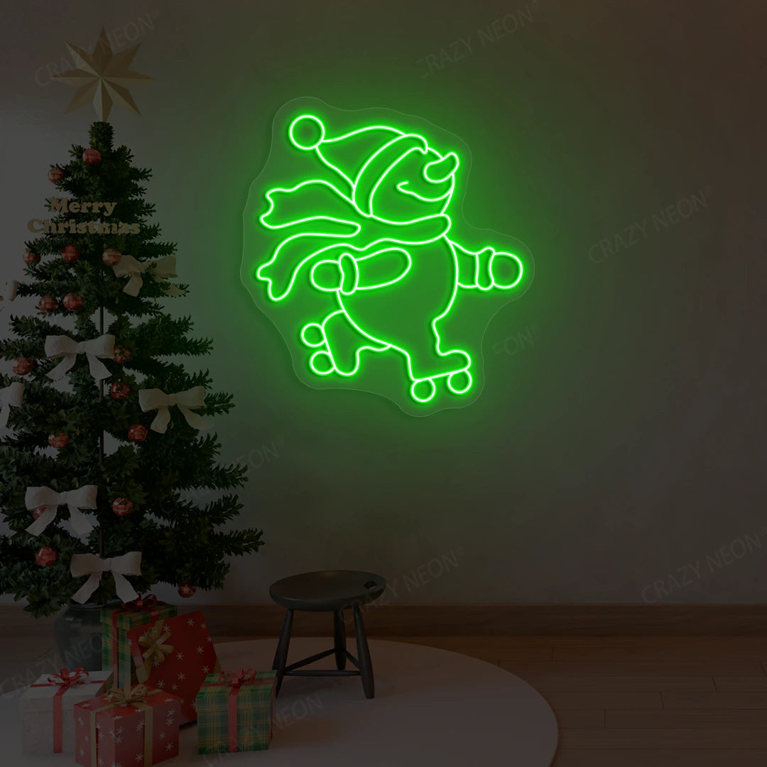 Skating Snowman Neon Sign | Blue