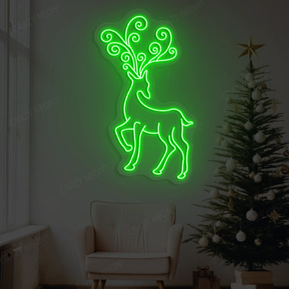 Regal Swirl Antler Reindeer Neon Sign | Green