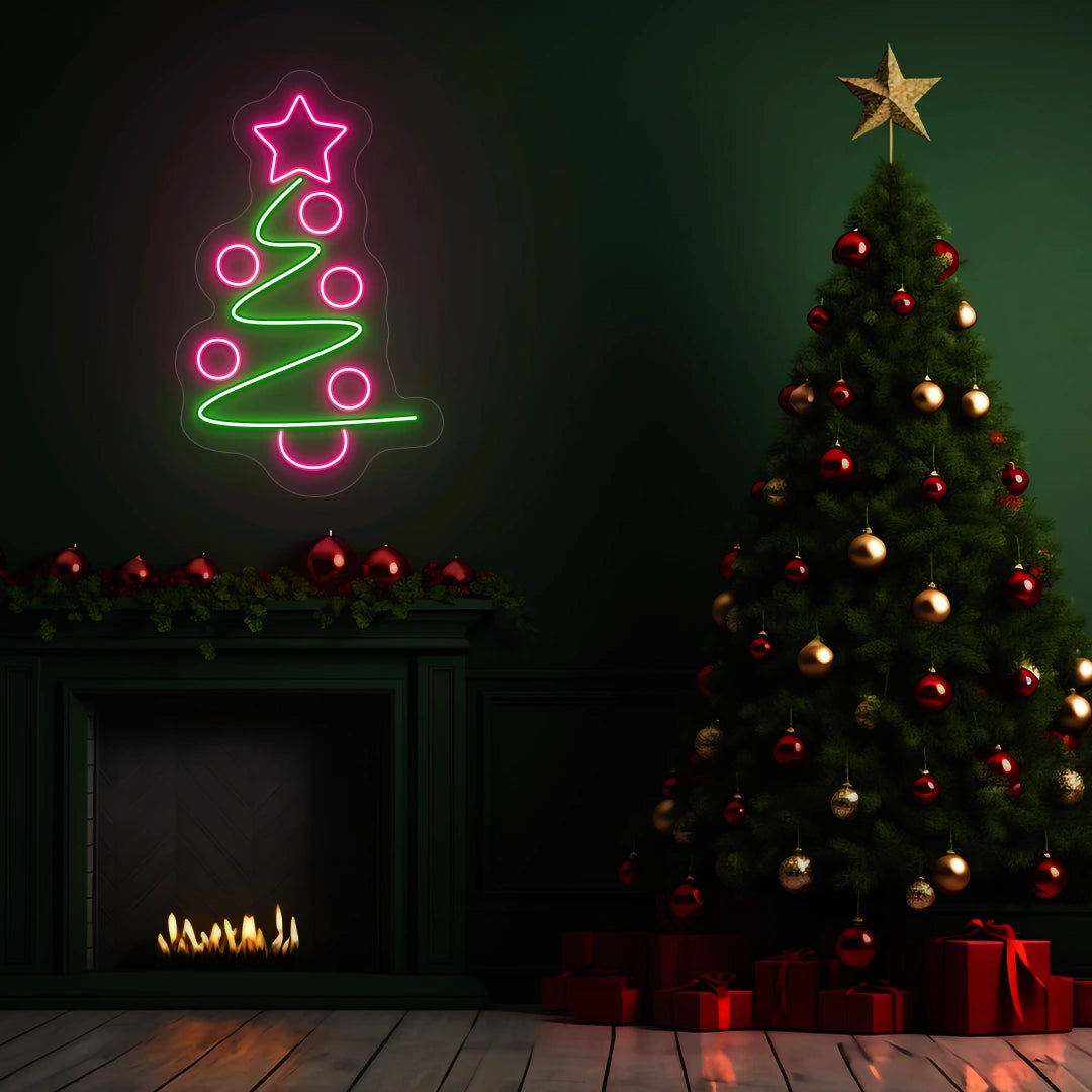 Star Top Spiral Tree Neon Sign | Pink