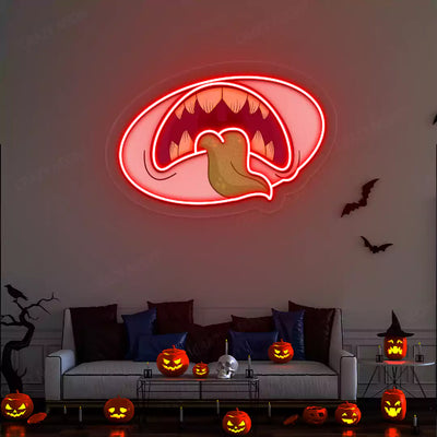 Creepy Monster Mouth Neon Artwork | Red
