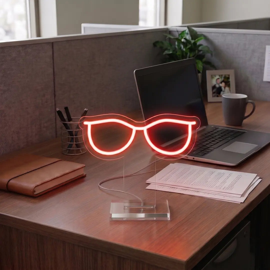 Retro Sunglasses Mini Neon Sign in Red Color