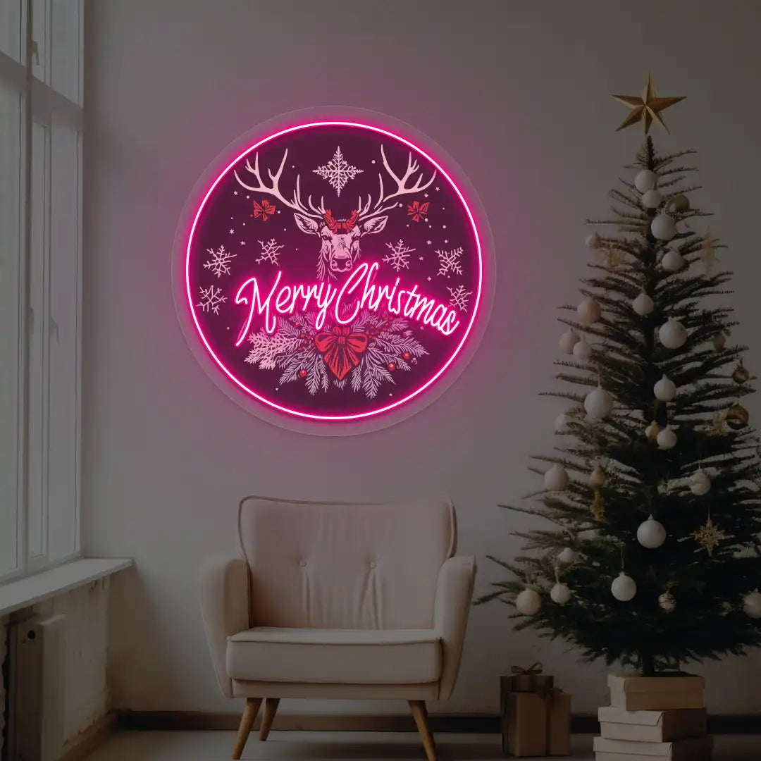 Reindeer Glow Christmas Decor Neon Artwork | Pink