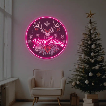 Reindeer Glow Christmas Decor Neon Artwork | Pink
