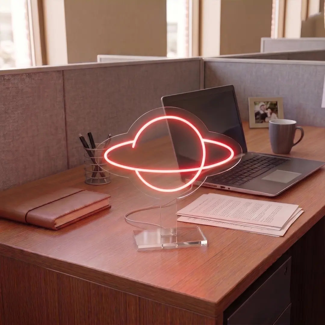 Stellar Saturn Mini Neon Sign in Red color
