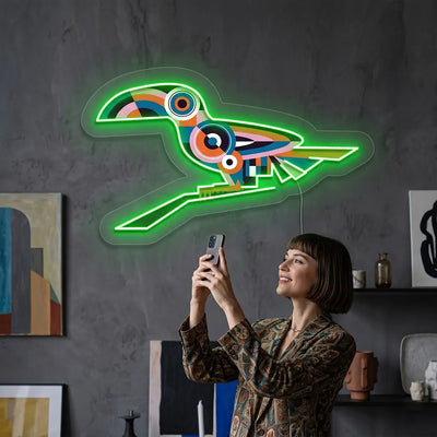 Toucan Harmony Abstract Neon Artwork in Green Color