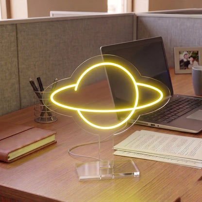 Stellar Saturn Mini Neon Sign in yellow color