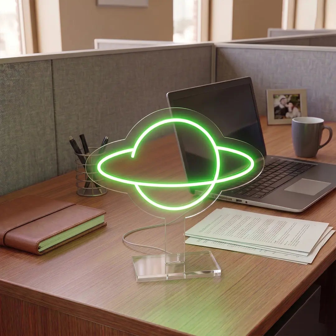 Stellar Saturn Mini Neon Sign in green color