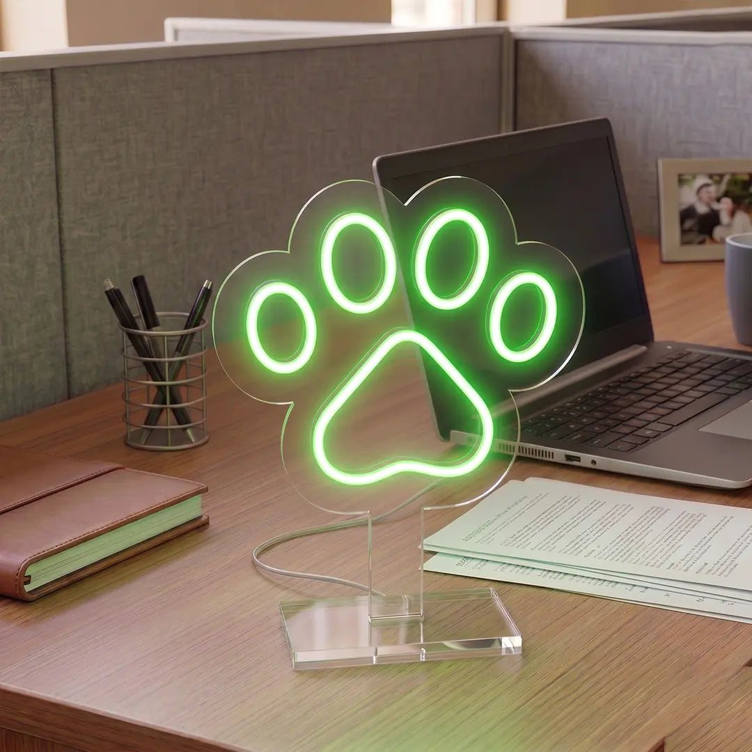 Snuggle Paw Mini Neon Sign in Green Color