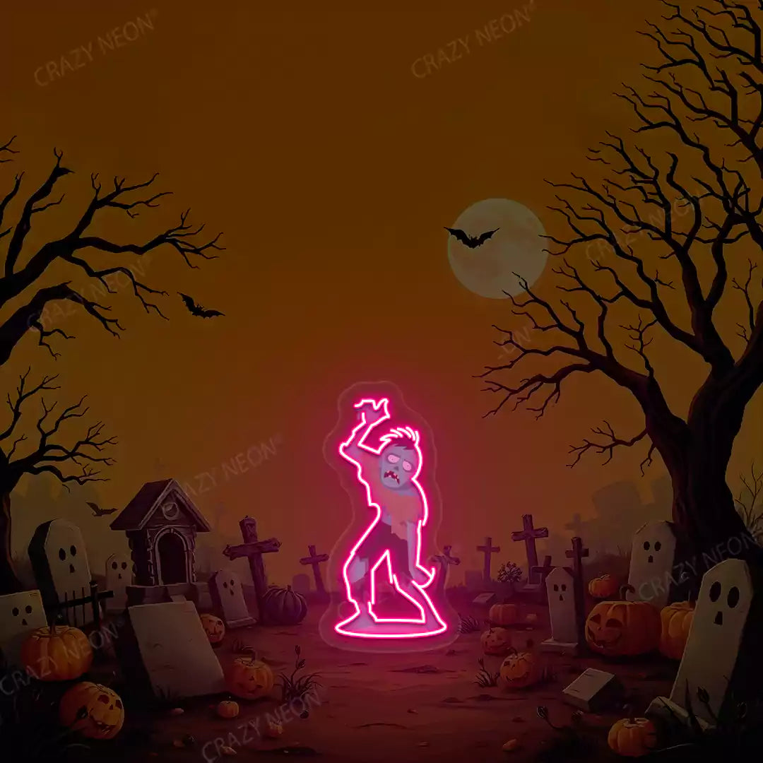 Graveyard Zombie Neon Artwork | Pink