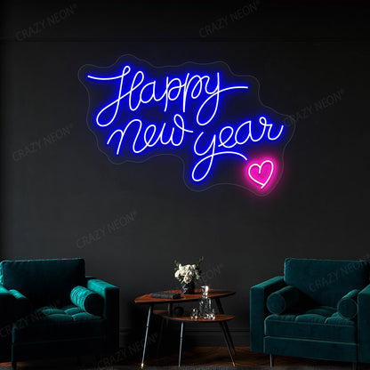 Happy New Year Heart Neon Sign | Blue 