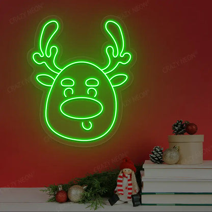 Silly Reindeer Face Neon Sign | Green
