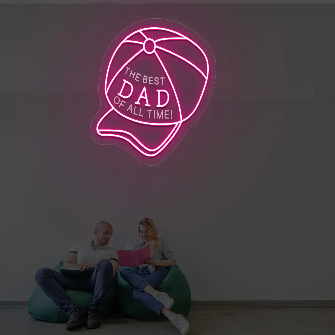 Cap Neon Sign with “The Best DAD of All Time” Text | Pink