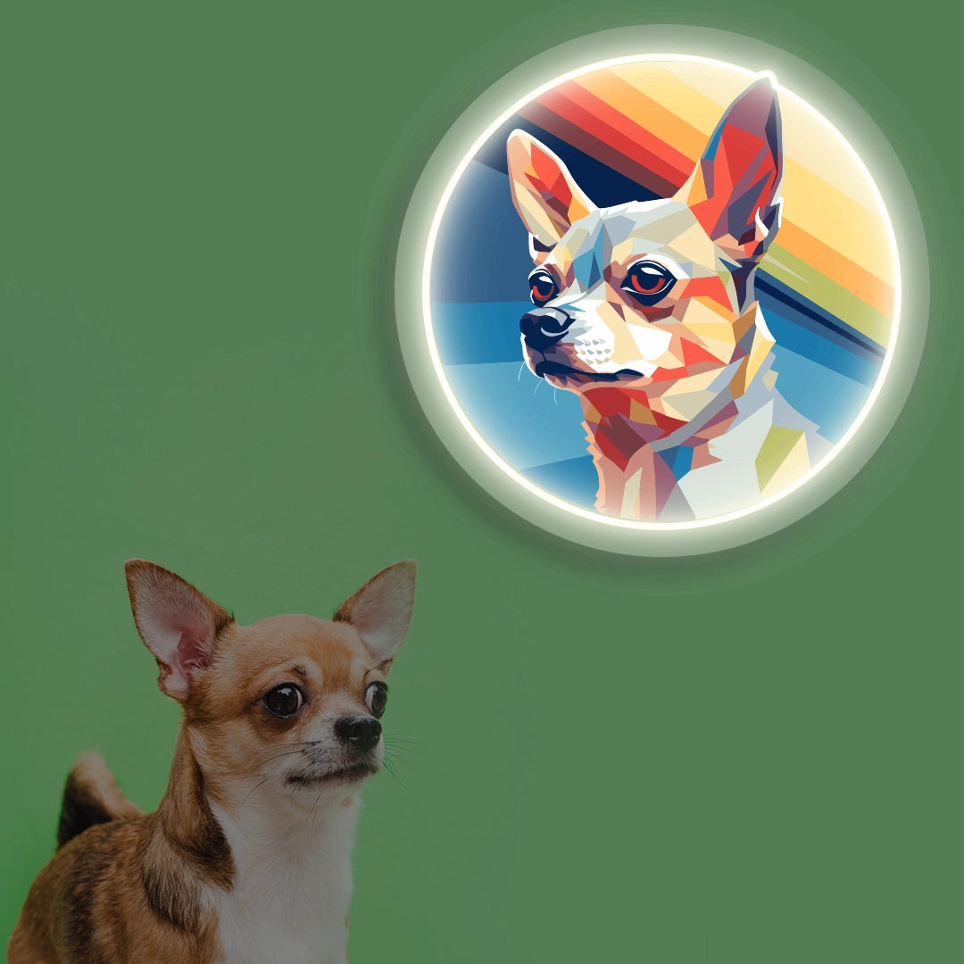 Retro Portrait Chihuahua Neon Artwork in Warmwhite color