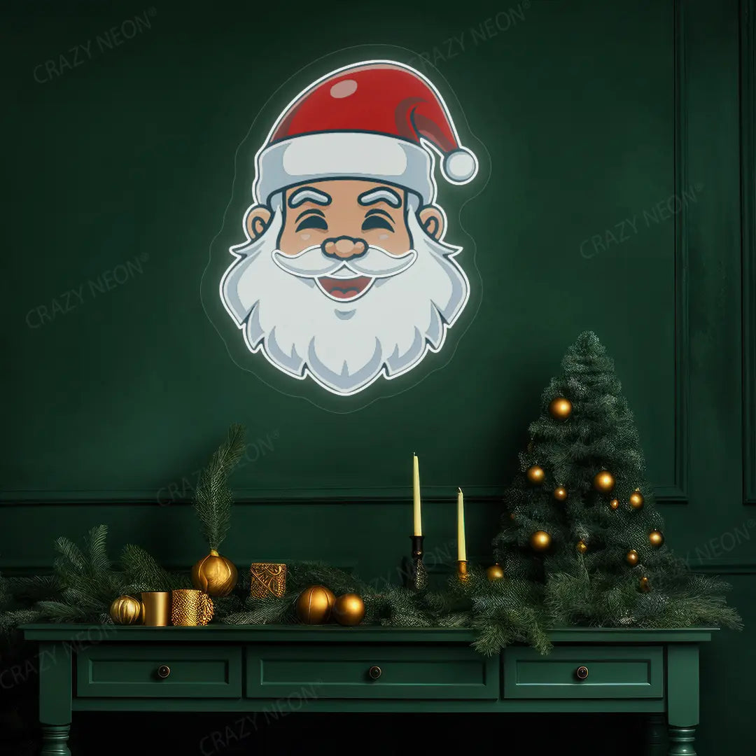 Santa Head Neon Artwork | white