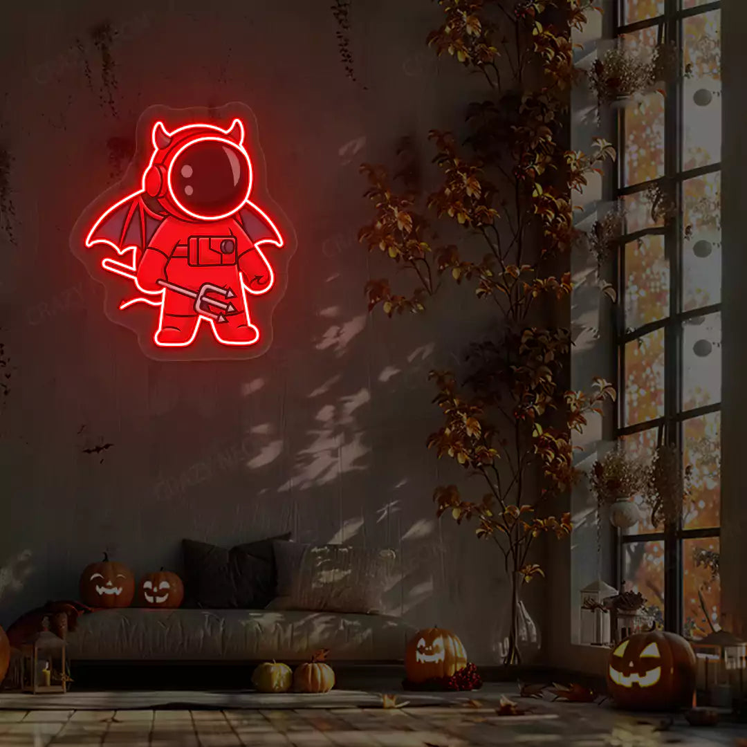 Devil Astronaut Neon Artwork | Red