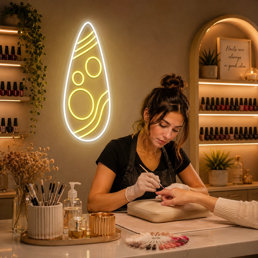 Mystic Wave Nail Neon Sign in Yellow color