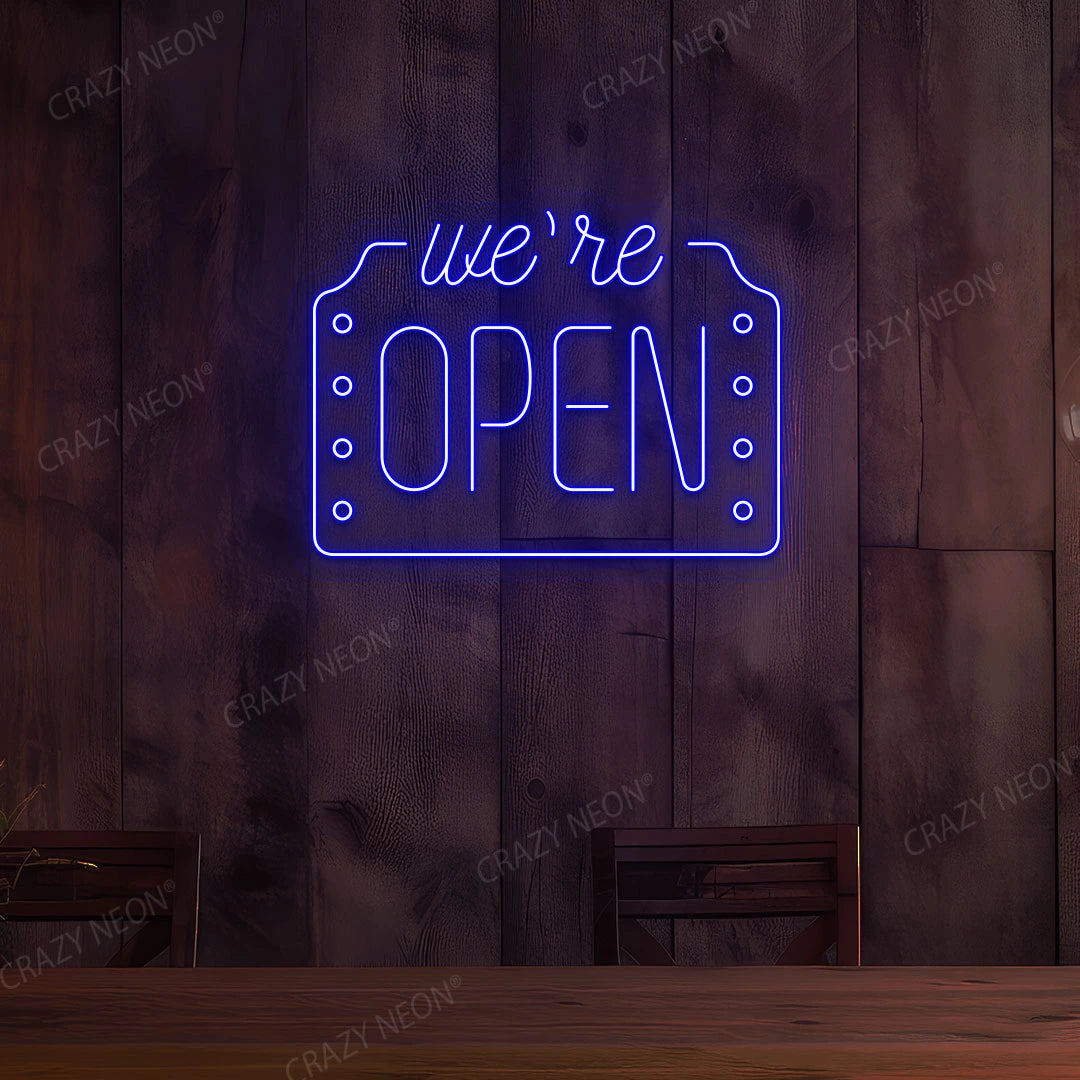 We're Open Neon Sign |  Blue