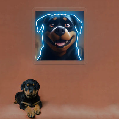 Rottweiler Puppy Face Neon Artwork in Iceblue color
