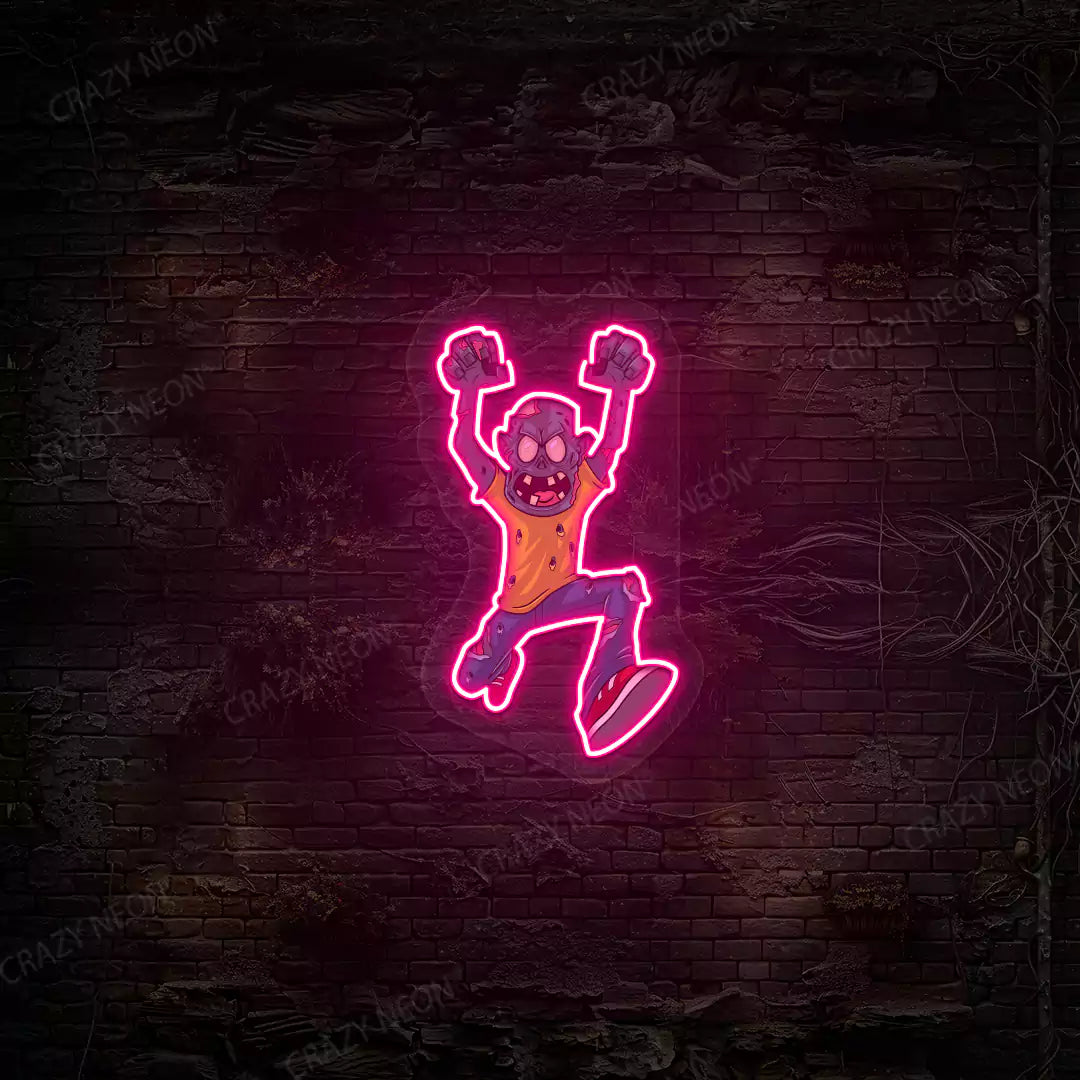 Angry Zombie Attack Neon Artwork | Pink