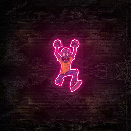Angry Zombie Attack Neon Artwork | Pink