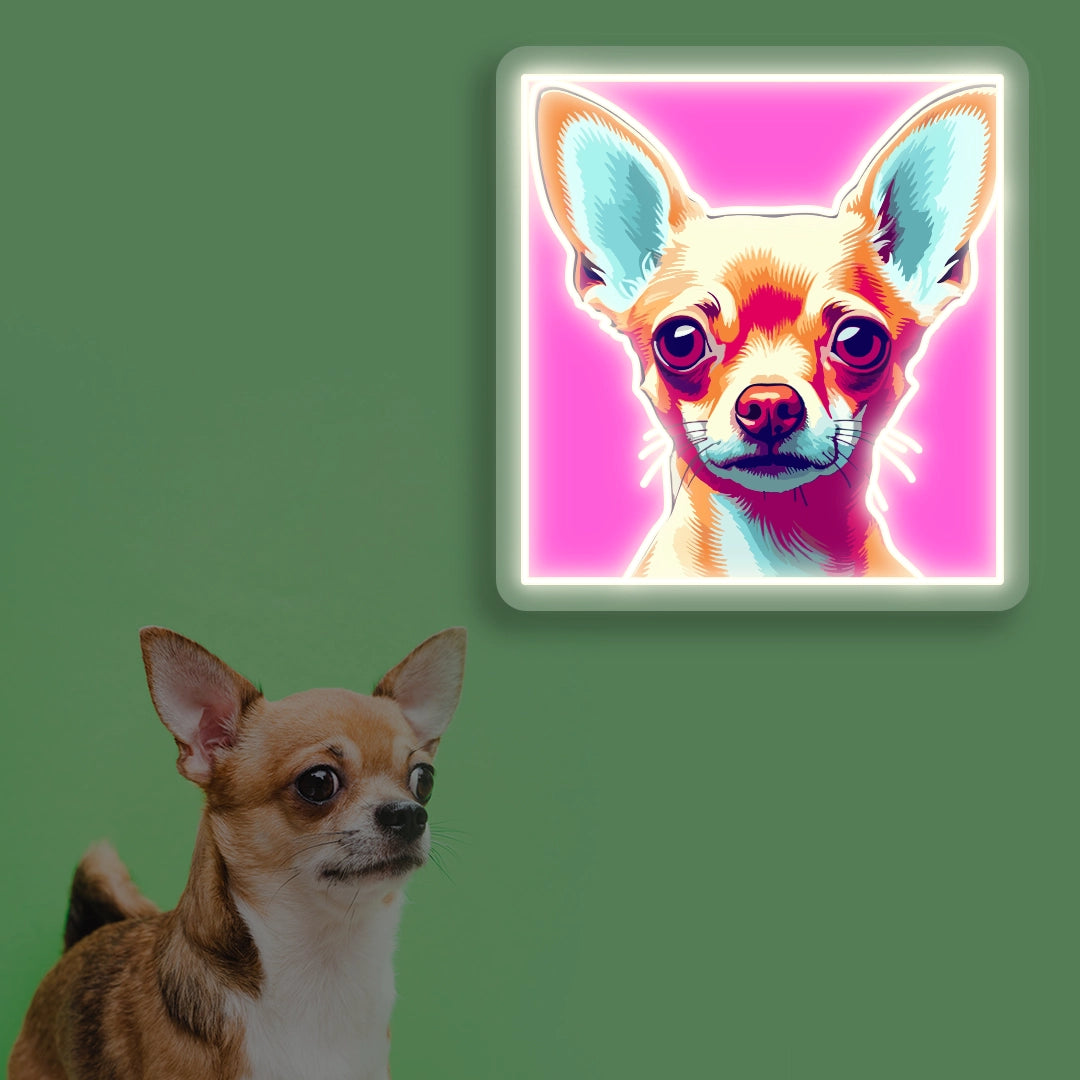 Pop Art Pink Chihuahua Neon Artwork in warmwhite color