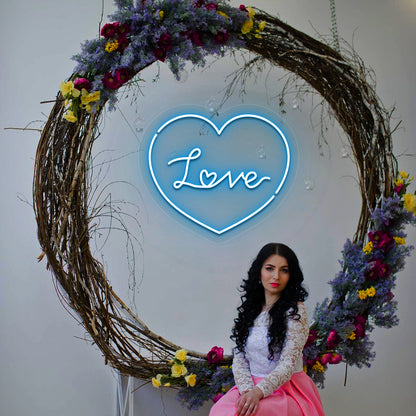 Heartfelt Love Neon Sign in Iceblue Color