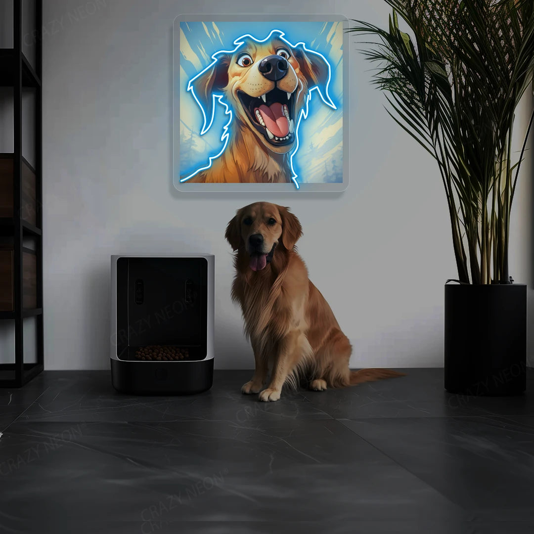 Goofy Smile Golden Retriever Neon Artwork