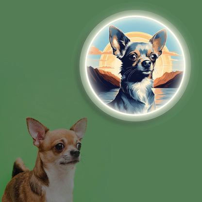 Sunset Lake Chihuahua Portrait Neon Artwork n Warmwhite color