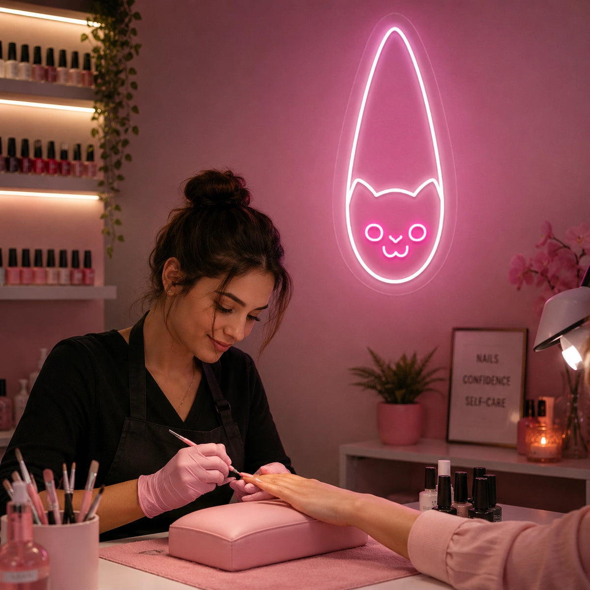 Kitty Nail Neon Sign in Pink color