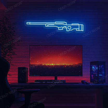 AWM Gaming Gun Neon Sign in Iceblue color