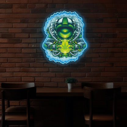 Cosmic Weed Astronaut Neon Artwork In iceblue color