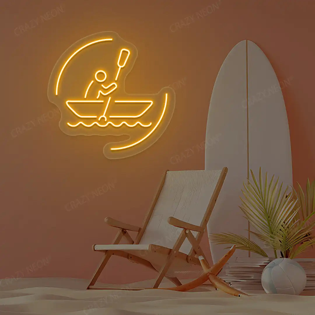 orange solo rowing boat neon sign mounted on a wall