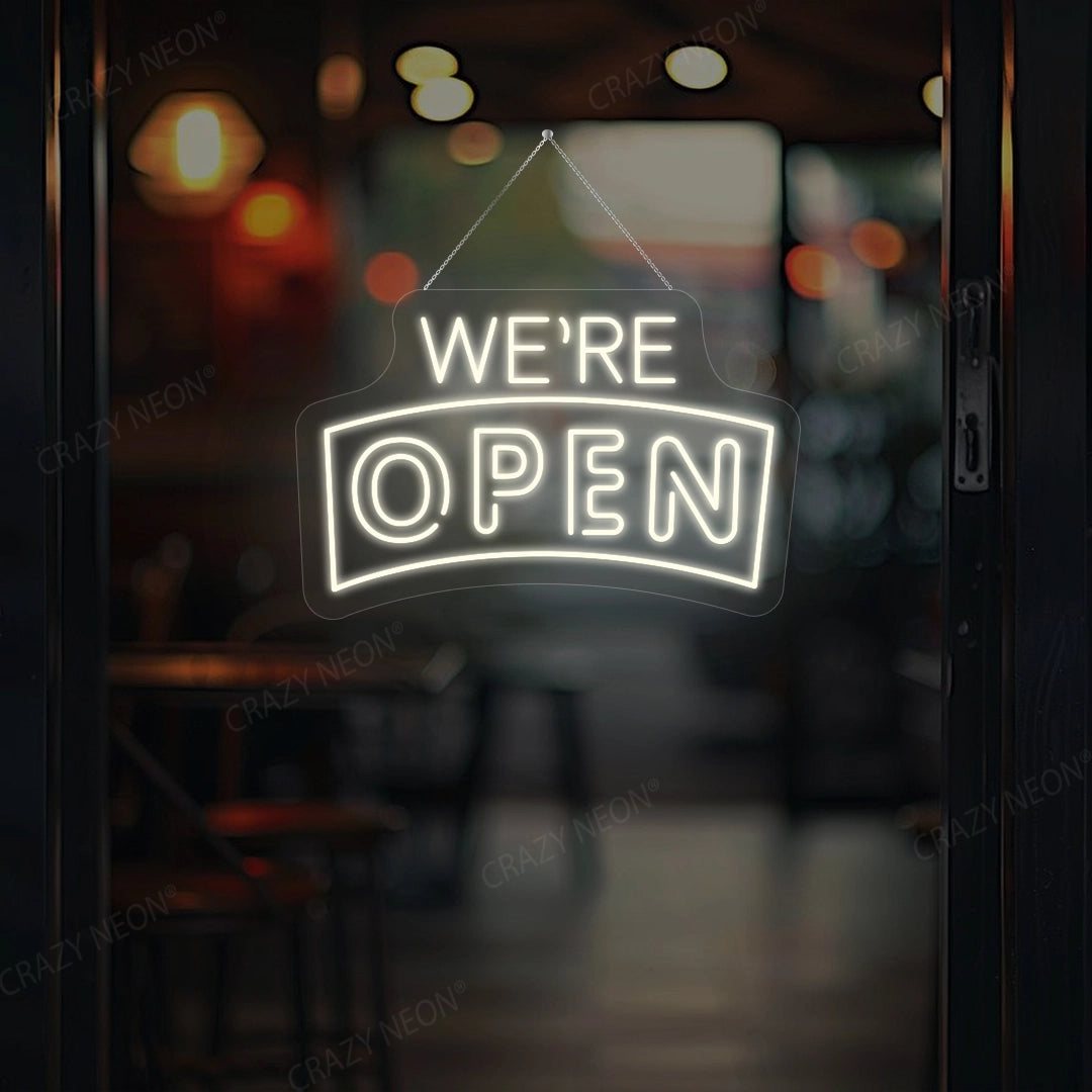 We're Open Arc Shape Sign | Warmwhite