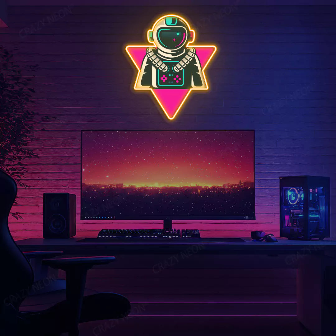 Astronaut Gaming Neon Artwork in Orange Color mounted on Wall 