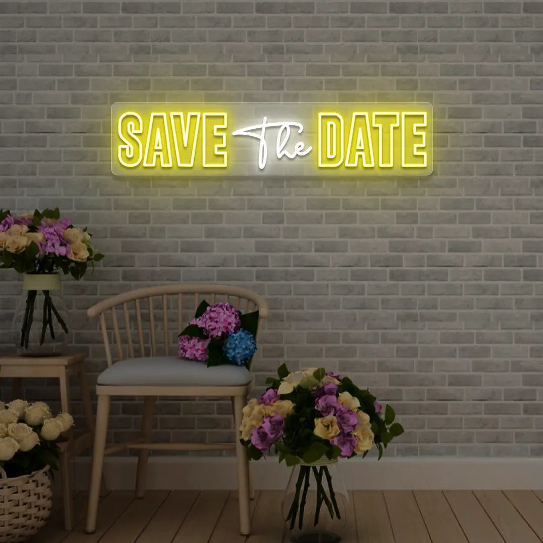 Save The Date Wedding Neon Sign in Yellow color