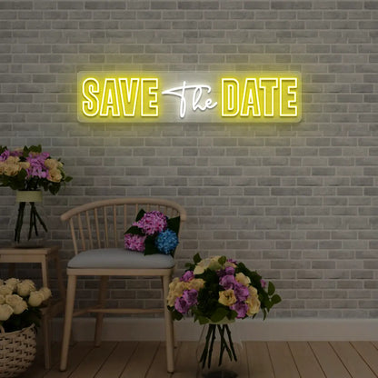 Save The Date Wedding Neon Sign in Yellow color