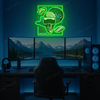 VR Skull Racer Gaming Neon Artwork in green color
