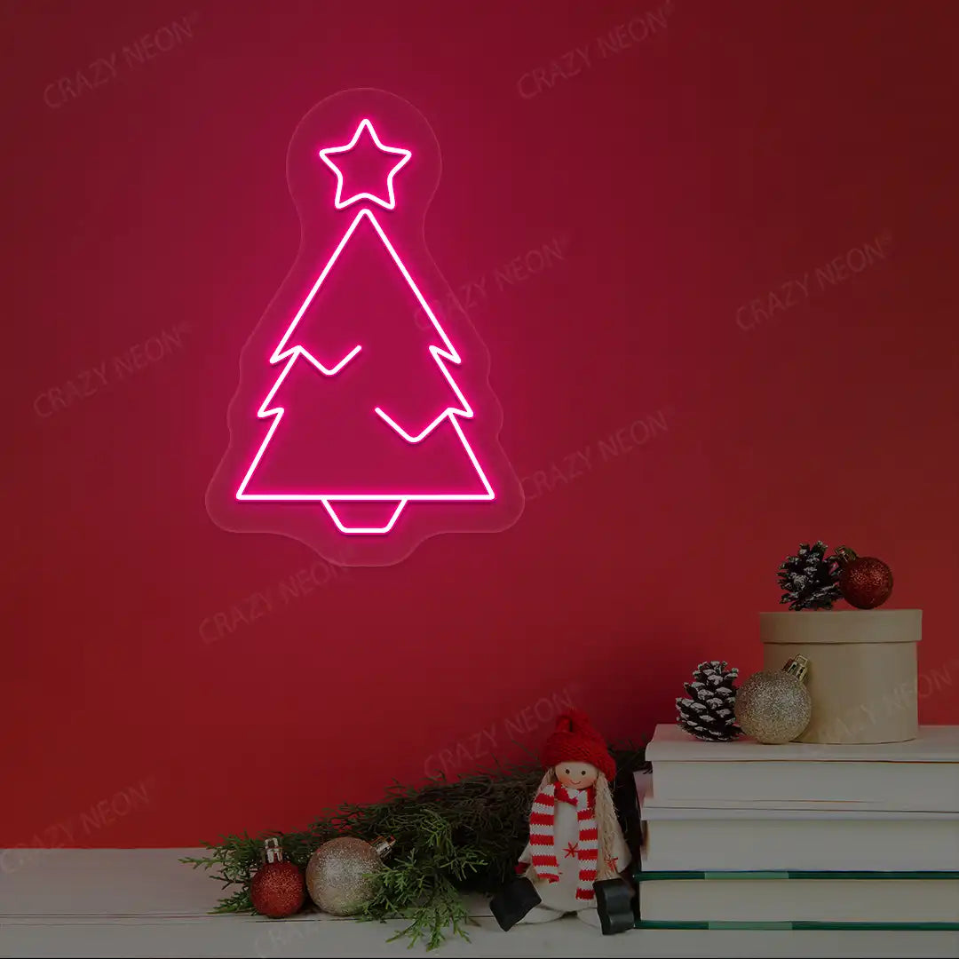 Star-Top Minimal Christmas Tree Neon Sign | Pink
