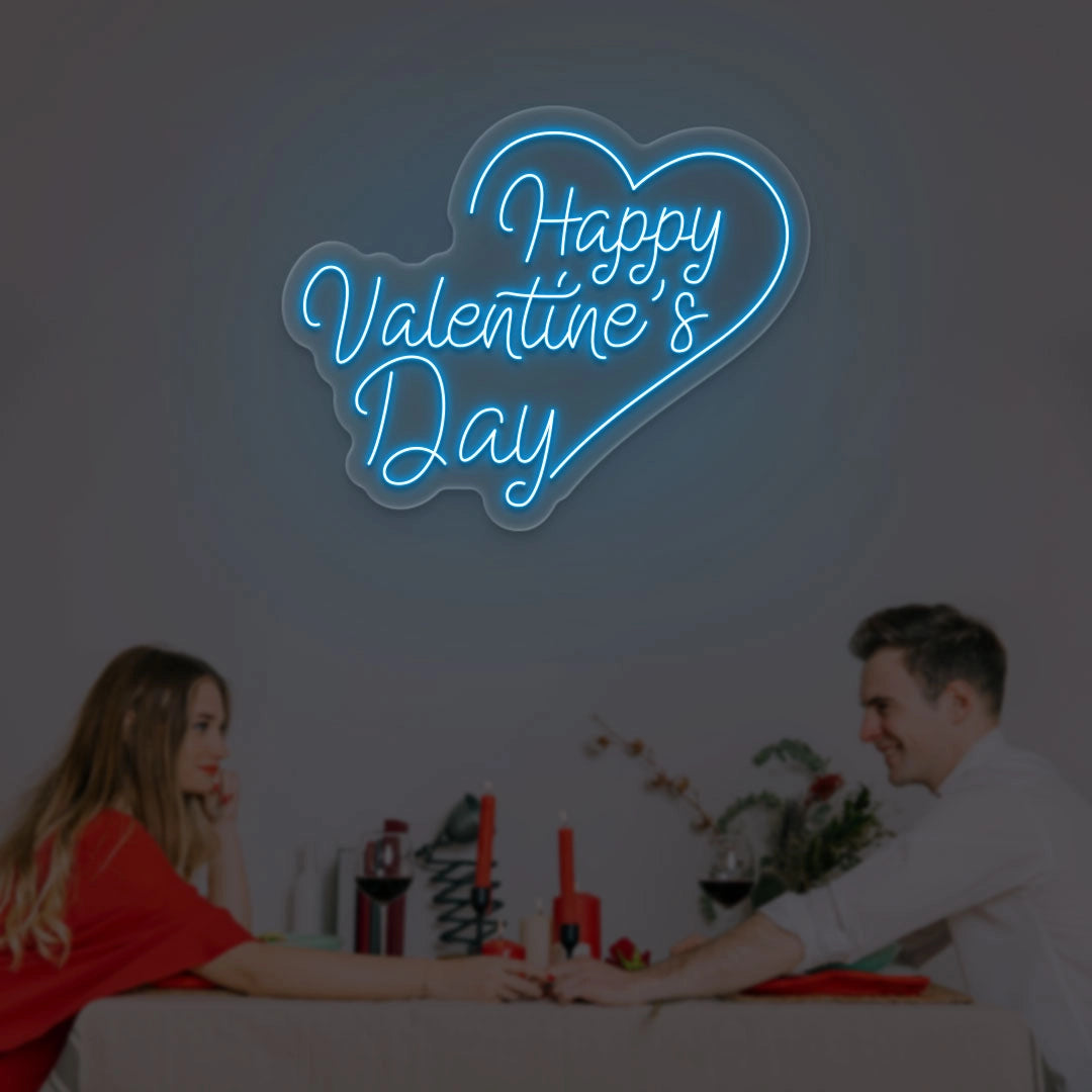 Happy valentine Day With Heart Neon Sign | Iceblue