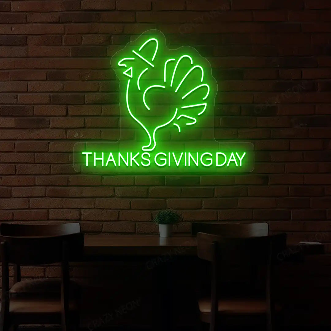 Thanksgiving day turkey neon Sign in green