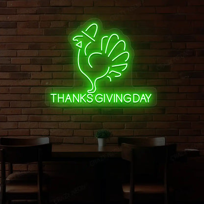 Thanksgiving day turkey neon Sign in green